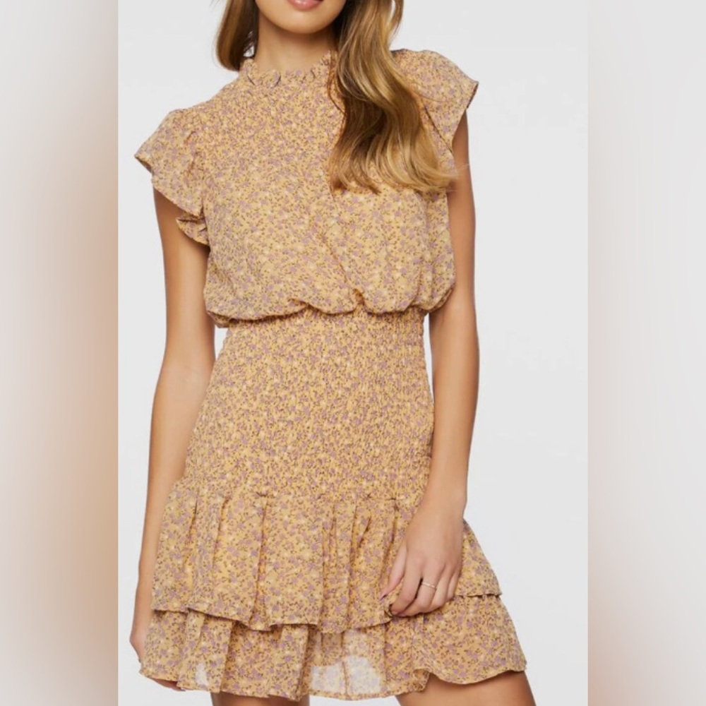 Timing Floral Ditsy Smocked Mini Dress